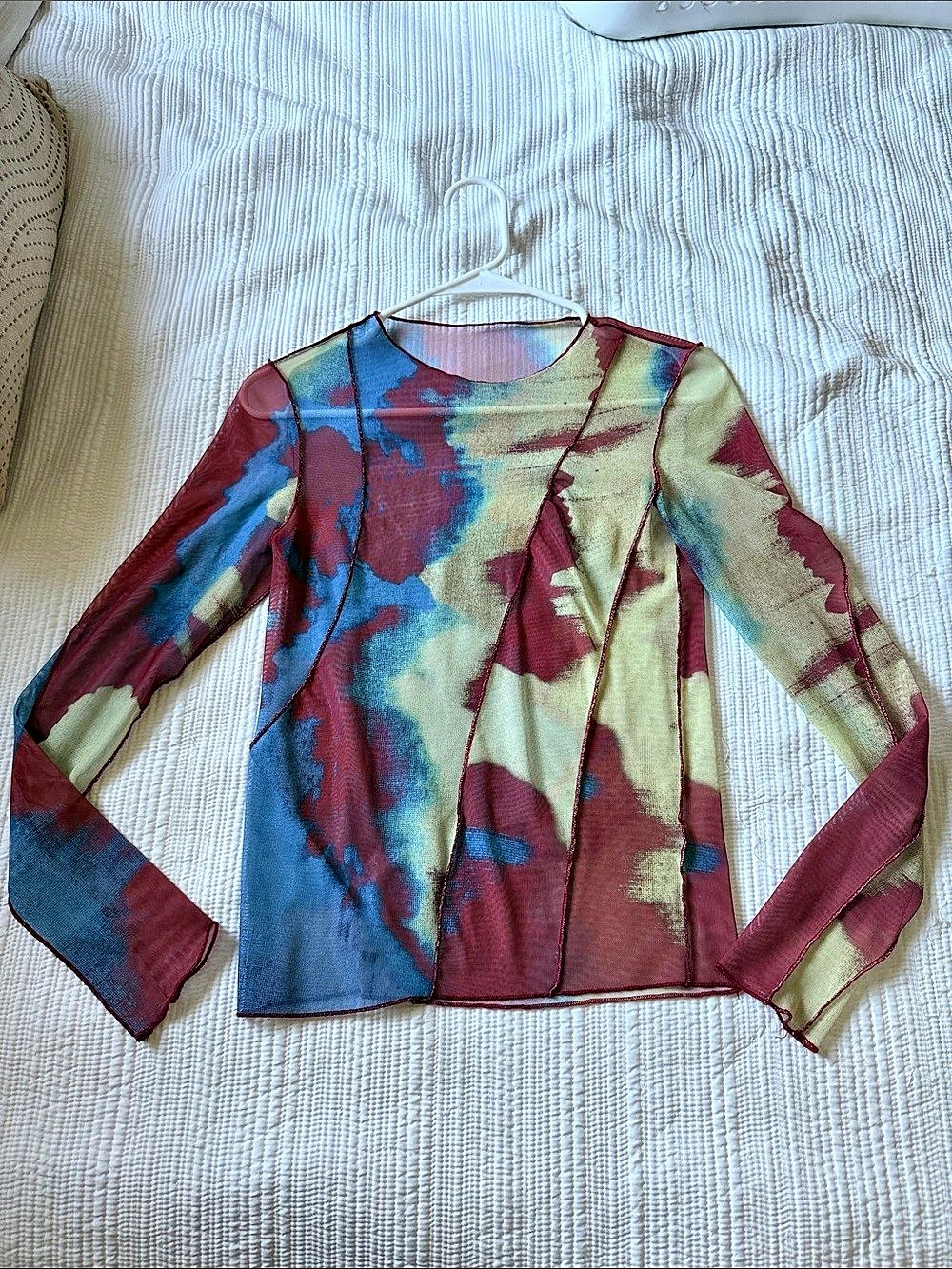Abstract Long Sleeve Top in Blue & Red Like New